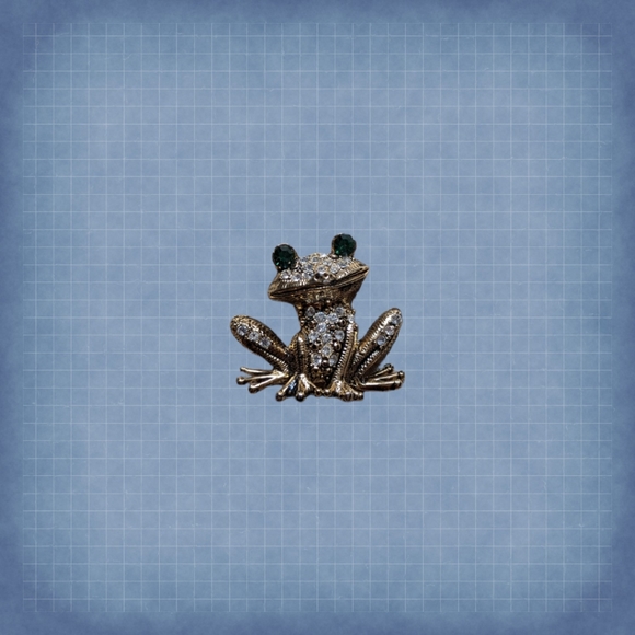 Vintage Gemstoned Frog Lapel Pin - Picture 1 of 2